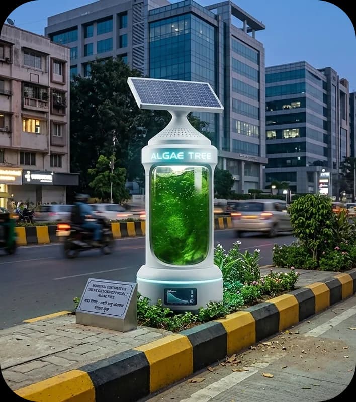 AlgaeTree concept installed along an urban roadway