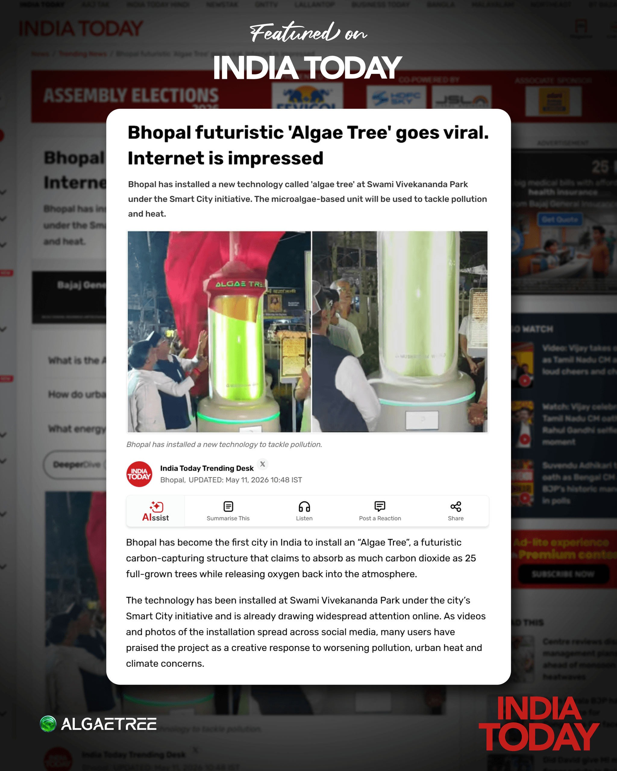 Bhopal’s Futuristic AlgaeTree Goes Viral as India Today Spotlights the Innovation